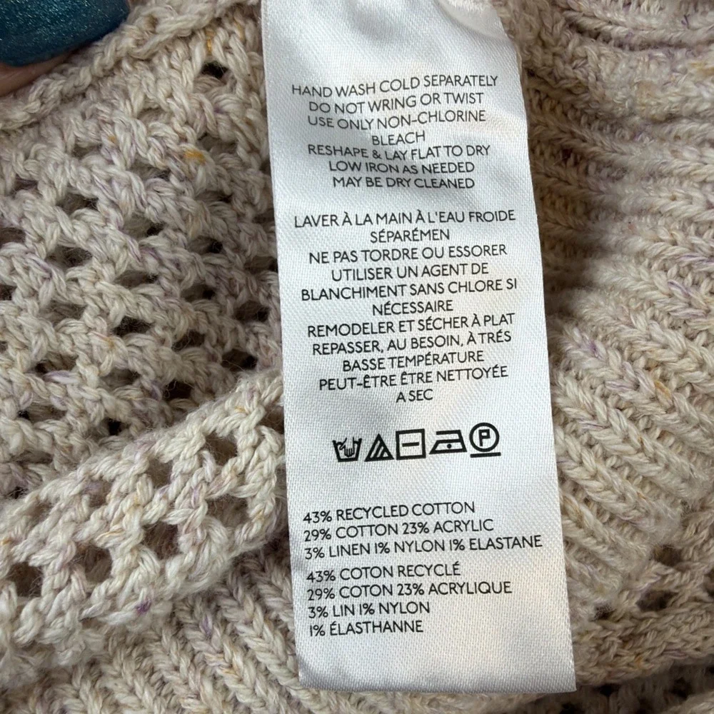 Pilcro Women's XS Open Knit Cardigan Sweater Beige Full Zip Cotton Blend